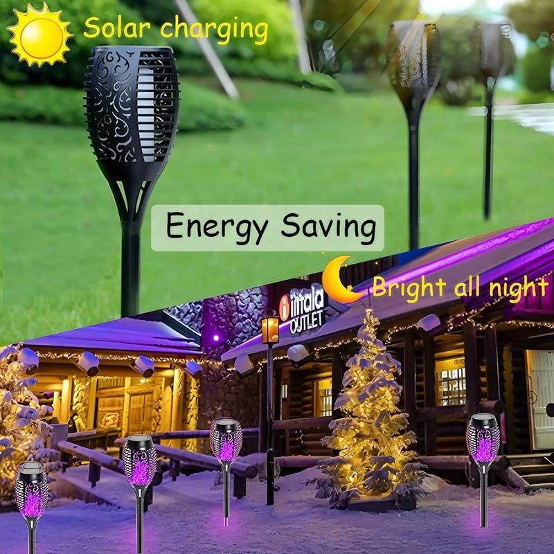 HAKSEIFA 4 Pack Outdoor Solar Flame Light,Solar Lights Outdoor for Garden Decorations with Flickering Flame,IP65 Waterproof Solar Powered Yard Lights Torch Light for Lawn Patio Pathway (Purple) - Image 2